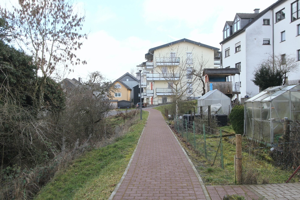 Fußweg, rechts der Zugang zum rückseitigen Eingang - EIFEL MAKLER